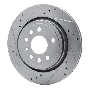 Cadillac BLS Brake Rotor (1) - Rear Left - R1 Concepts - Drilled & Slotted - Silver - `03-`11